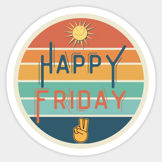 Happy Friday Retro Sunset Sticker by MagpieMoonUSA